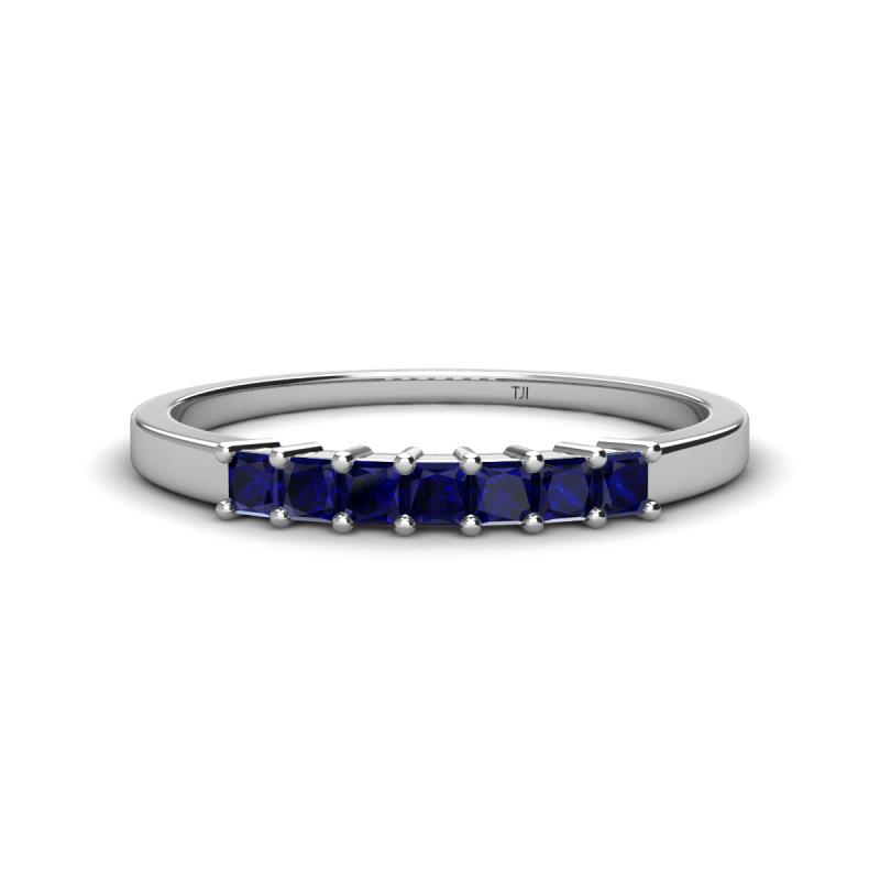 Erica 2.50 mm Princess Cut Blue Sapphire 7 Stone Wedding Band 