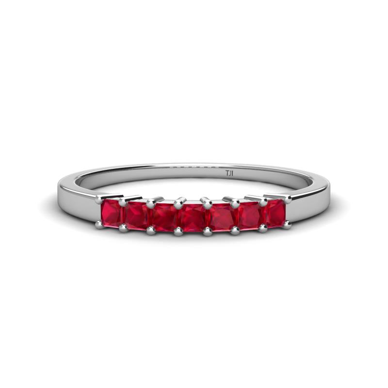 Erica 2.50 mm Princess Cut Ruby 7 Stone Wedding Band 