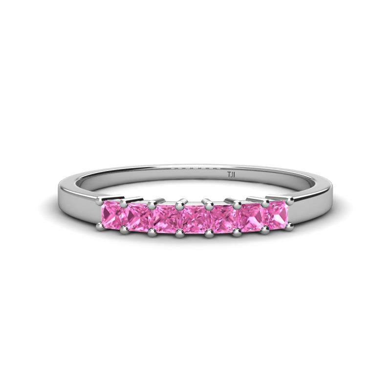 Erica 2.50 mm Princess Cut Pink Sapphire 7 Stone Wedding Band 