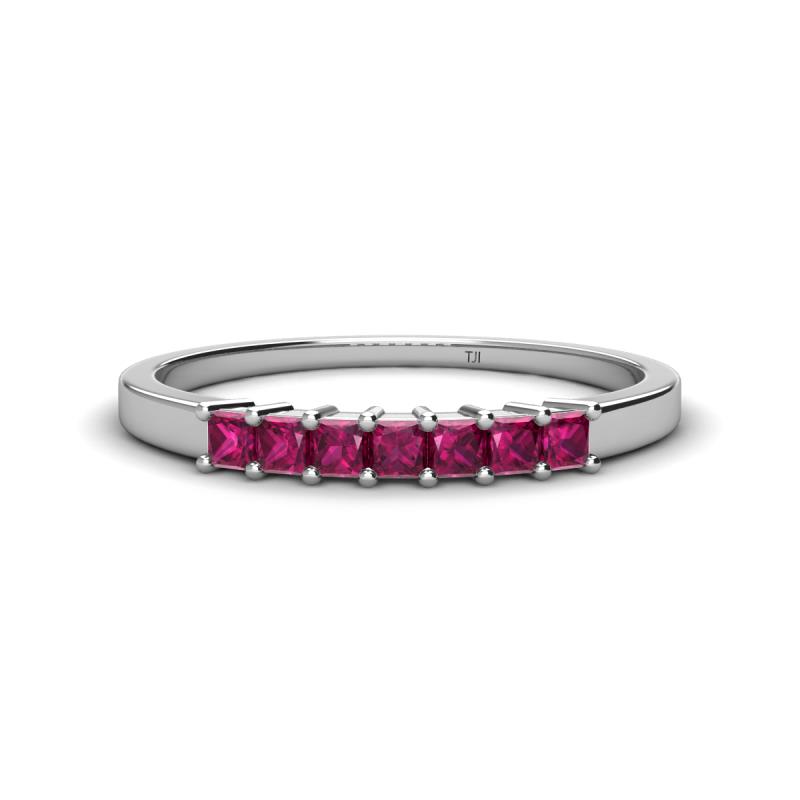 Erica 2.50 mm Princess Cut Rhodolite Garnet 7 Stone Wedding Band 