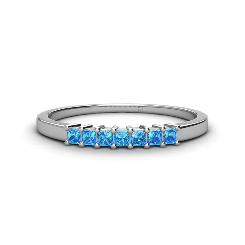 Erica 2.00 mm Princess Cut Blue Topaz 7 Stone Wedding Band 