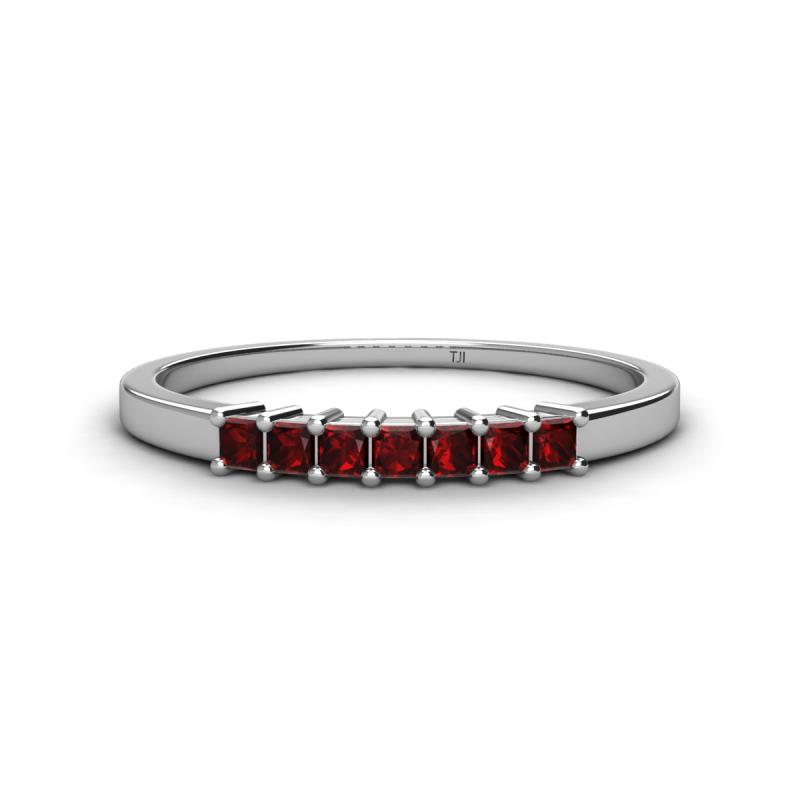 Erica 2.00 mm Princess Cut Red Garnet 7 Stone Wedding Band 