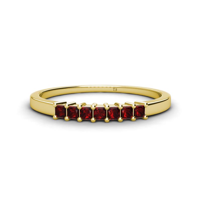 Erica 2.00 mm Princess Cut Red Garnet 7 Stone Wedding Band 