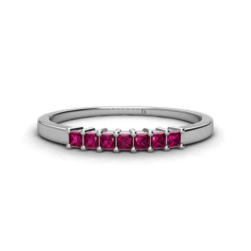 Erica 2.00 mm Princess Cut Rhodolite Garnet 7 Stone Wedding Band 