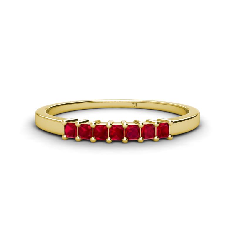 Erica 2.00 mm Princess Cut Ruby 7 Stone Wedding Band 