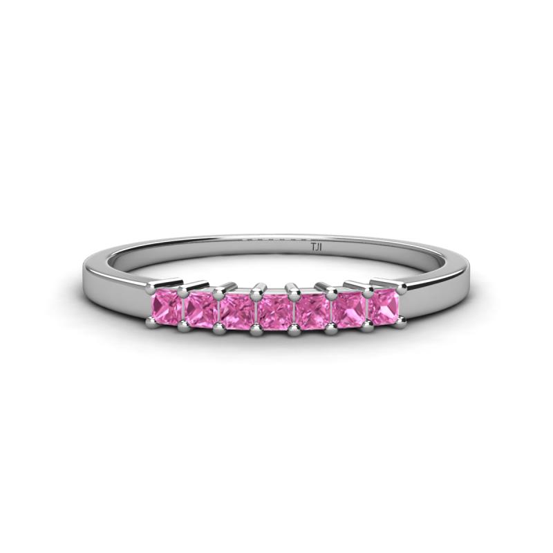 Erica 2.00 mm Princess Cut Pink Sapphire 7 Stone Wedding Band 