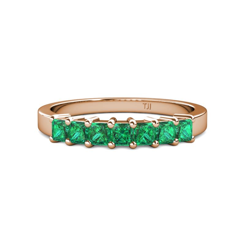 Evia 0.95 ctw Emerald (3.00 mm) Seven Stone Wedding Band 