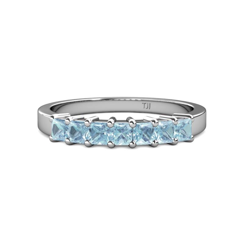 Evia 0.95 ctw Aquamarine (3.00 mm) Seven Stone Wedding Band 