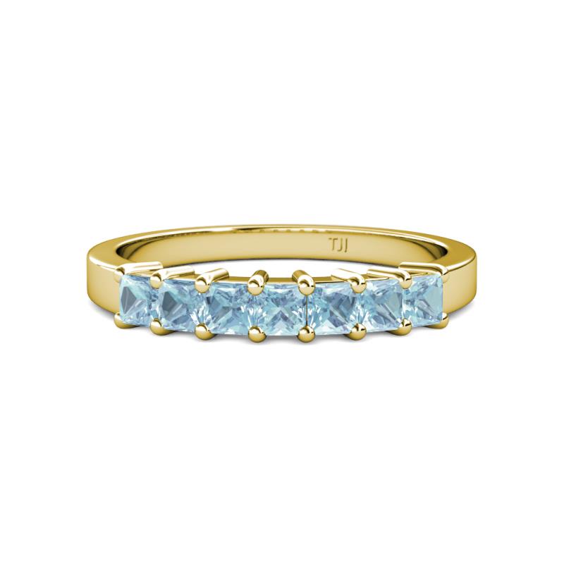 Evia 0.95 ctw Aquamarine (3.00 mm) Seven Stone Wedding Band 