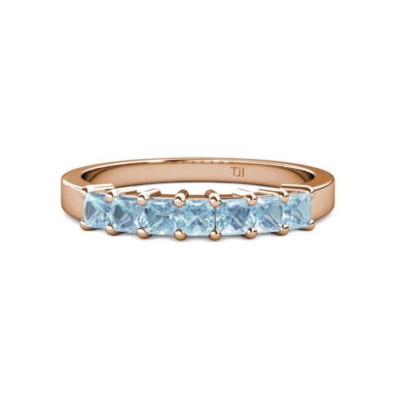 Evia 0.95 ctw Aquamarine (3.00 mm) Seven Stone Wedding Band 