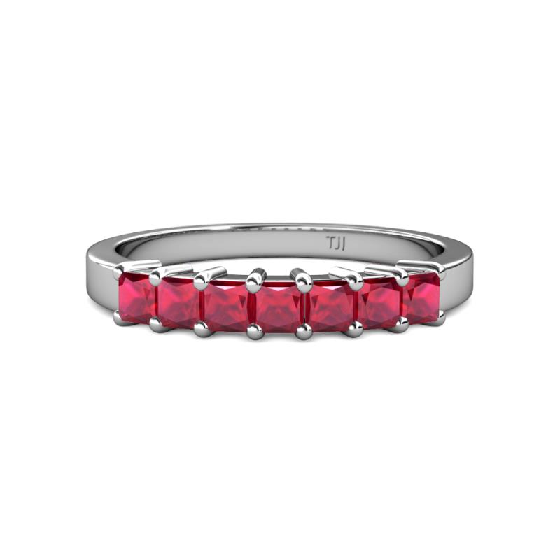 Evia 0.95 ctw Ruby (3.00 mm) Seven Stone Wedding Band 