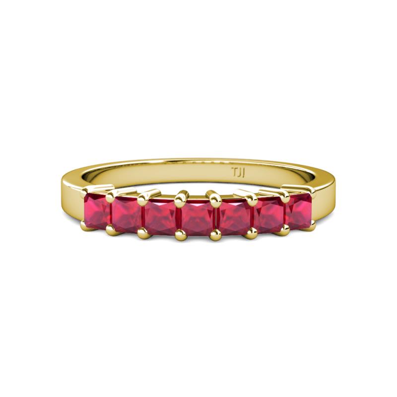 Evia 0.95 ctw Ruby (3.00 mm) Seven Stone Wedding Band 