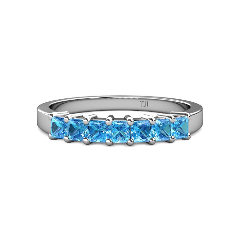 Evia 1.05 ctw Blue Topaz (3.00 mm) Seven Stone Wedding Band 