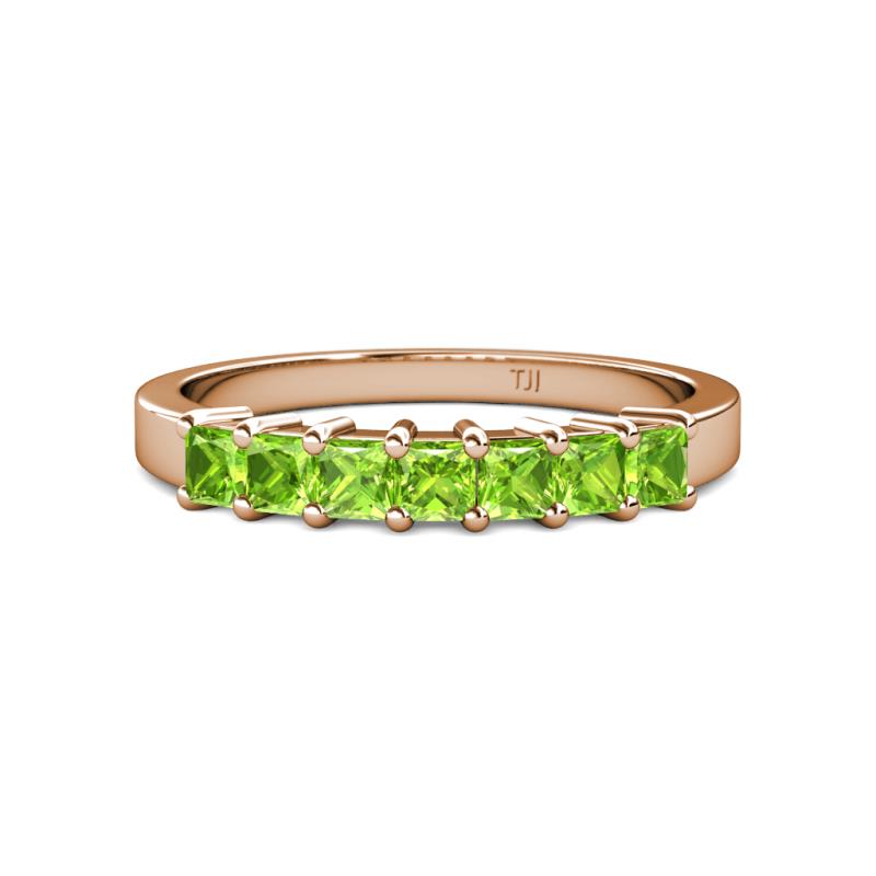 Evia 1.05 ctw Peridot (3.00 mm) Seven Stone Wedding Band 