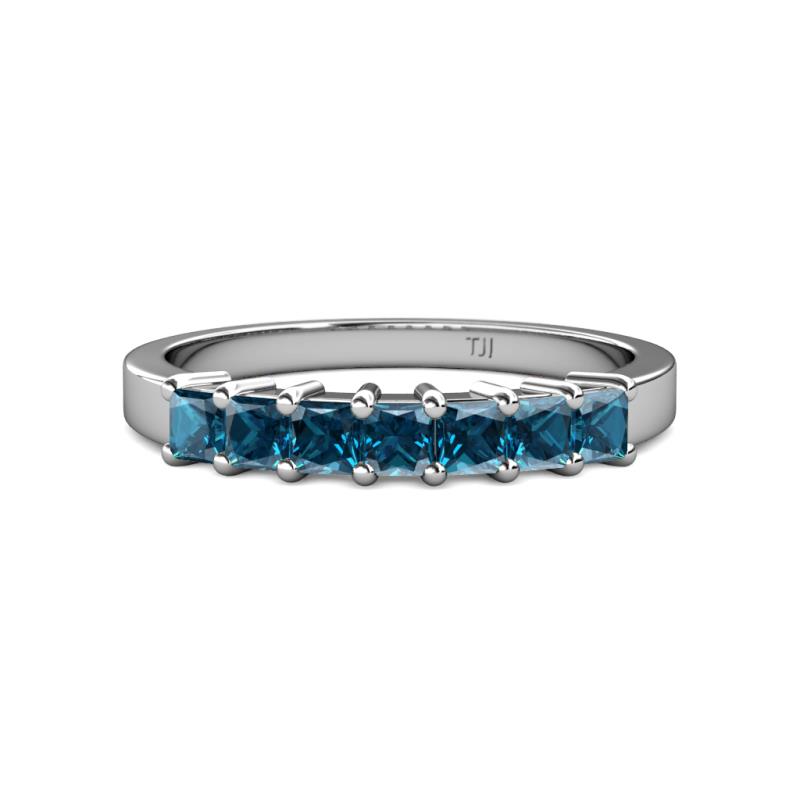 Evia 0.91 ctw London Blue Topaz (3.00 mm) Seven Stone Wedding Band 