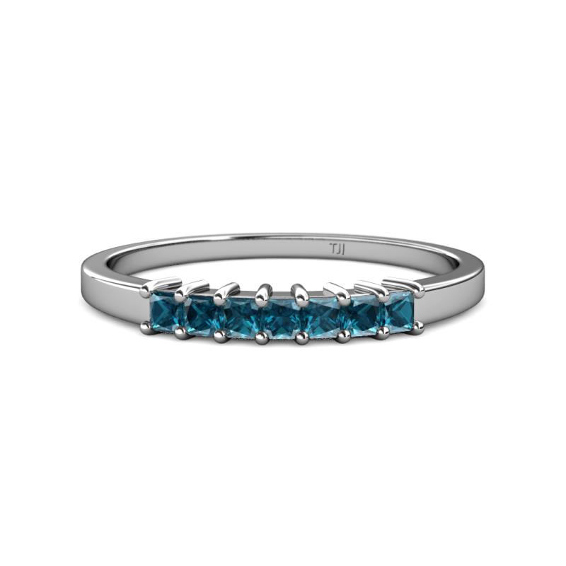 Evia 0.63 ctw London Blue Topaz (2.50 mm) Seven Stone Wedding Band 