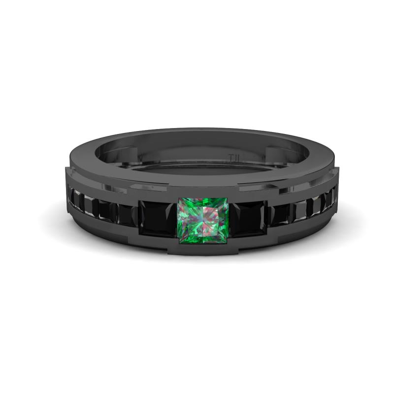 Jayden 1.45 ctw Princess shape Created Alexandrite accented Black Diamonds Men Wedding Band (5.20 mm) 