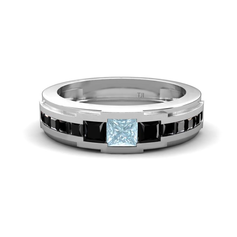 Jayden 1.37 ctw Princess shape Aquamarine accented Black Diamonds Men Wedding Band (5.20 mm) 