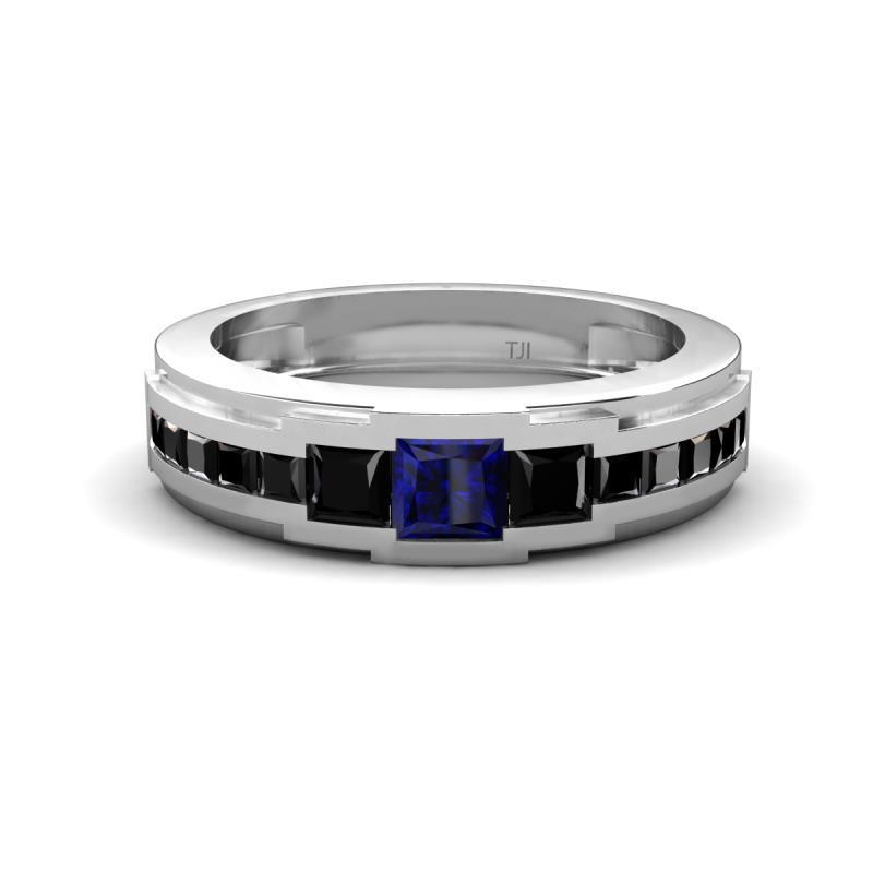 Jayden 1.37 ctw Princess shape Blue Sapphire accented Black Diamonds Men Wedding Band (5.20 mm) 