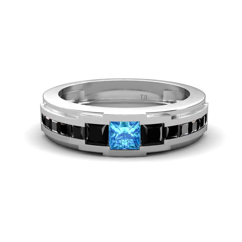 Jayden 1.40 ctw Princess shape Blue Topaz accented Black Diamonds Men Wedding Band (5.20 mm) 