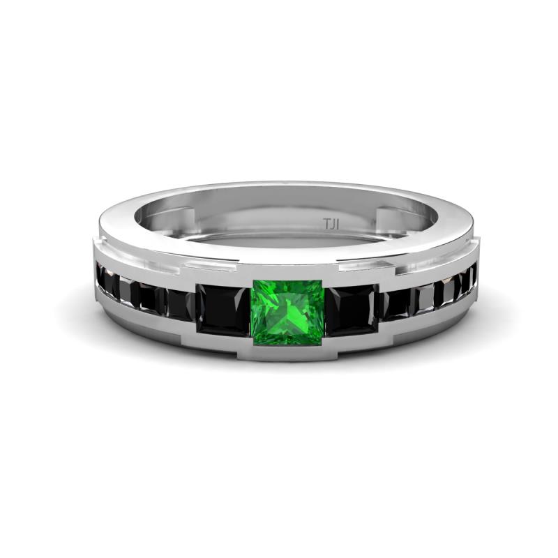 Jayden 1.37 ctw Princess shape Green Garnet accented Black Diamonds Men Wedding Band (5.20 mm) 