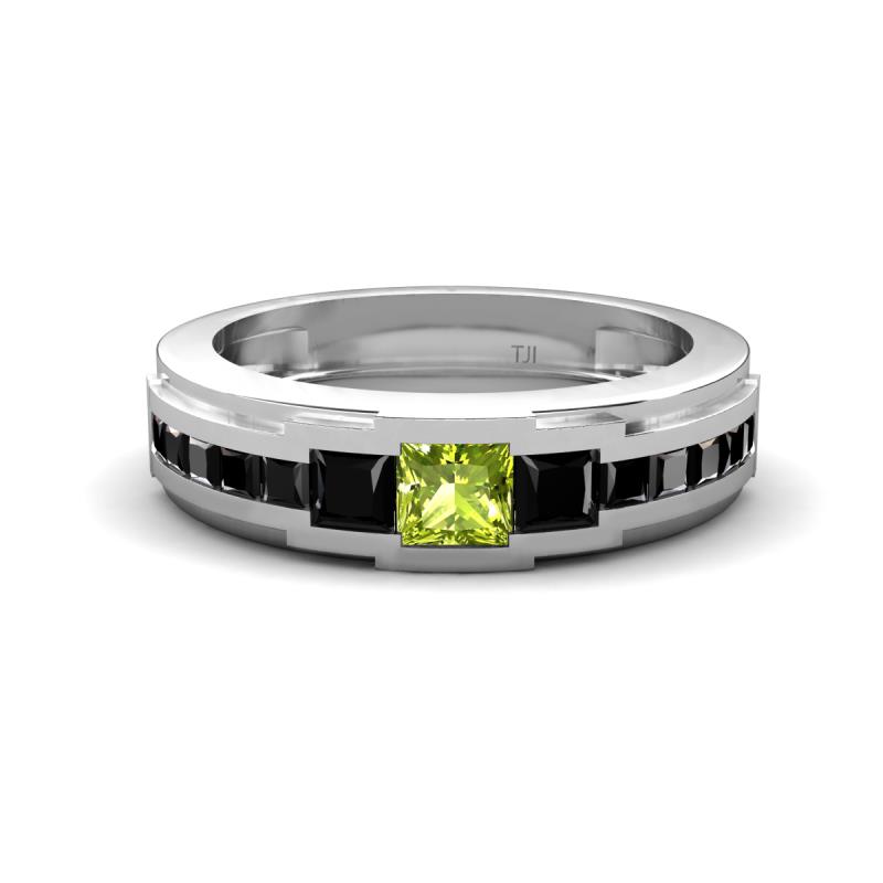 Jayden 1.40 ctw Princess shape Peridot accented Black Diamonds Men Wedding Band (5.20 mm) 