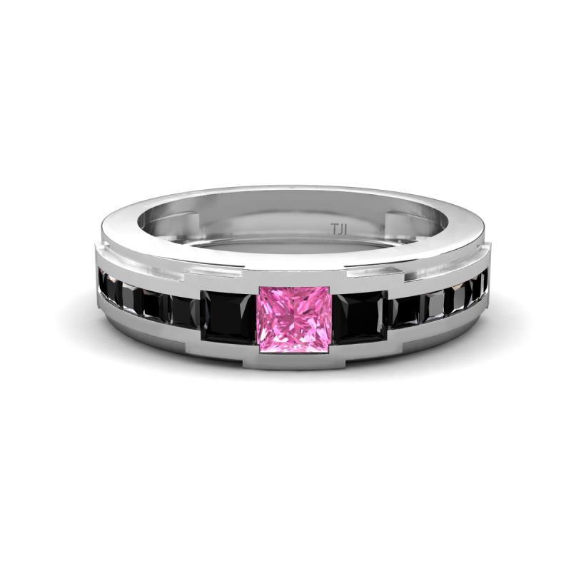 Jayden 1.50 ctw Princess shape Pink Sapphire accented Black Diamonds Men Wedding Band (5.20 mm) 