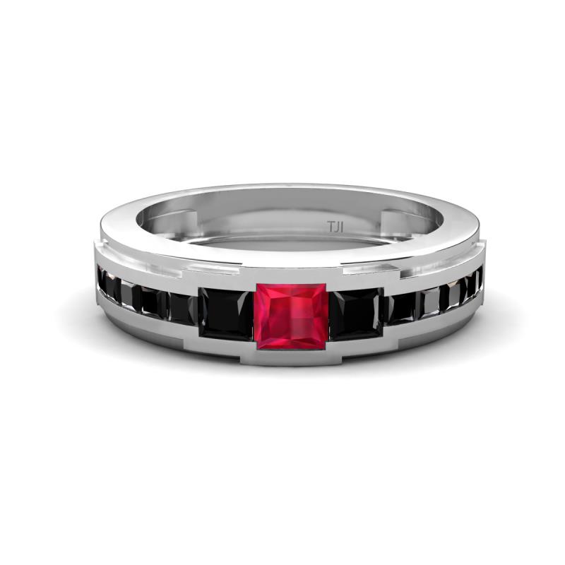 Jayden 1.37 ctw Princess shape Ruby accented Black Diamonds Men Wedding Band (5.20 mm) 