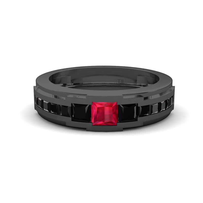 Jayden 1.37 ctw Princess shape Ruby accented Black Diamonds Men Wedding Band (5.20 mm) 