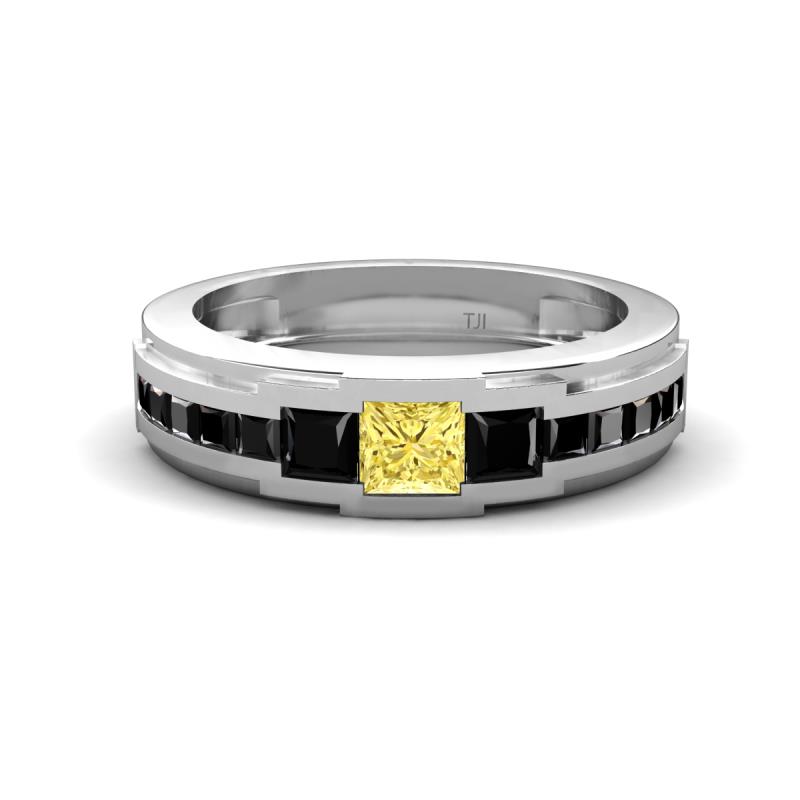 Jayden 1.50 ctw Princess shape Yellow Sapphire accented Black Diamonds Men Wedding Band (5.20 mm) 