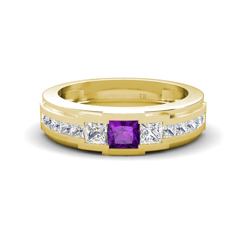 Jayden 1.11 ctw Princess shape Amethyst accented Lab Grown Diamonds Men Wedding Band (5.20 mm) 