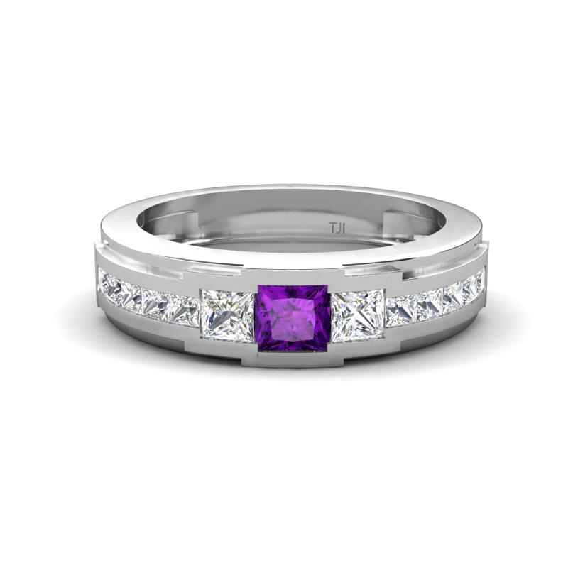 Jayden 1.11 ctw Princess shape Amethyst accented Lab Grown Diamonds Men Wedding Band (5.20 mm) 