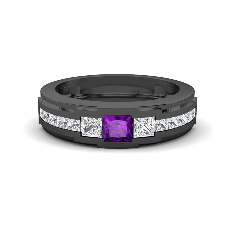 Jayden 1.11 ctw Princess shape Amethyst accented Lab Grown Diamonds Men Wedding Band (5.20 mm) 