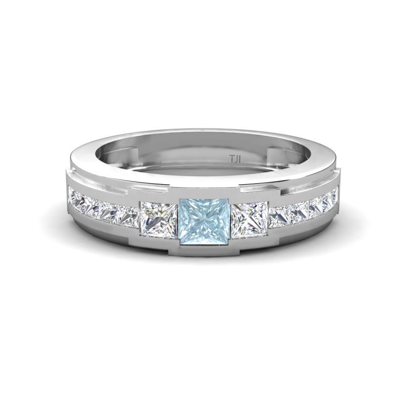 Jayden 1.11 ctw Princess shape Aquamarine accented Lab Grown Diamonds Men Wedding Band (5.20 mm) 