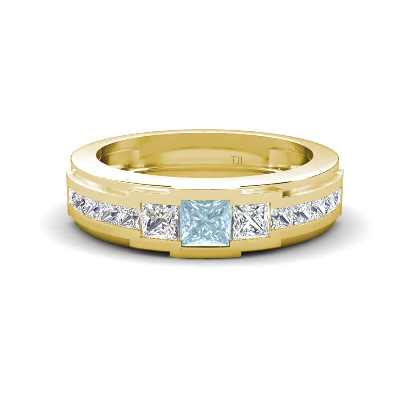 Jayden 1.11 ctw Princess shape Aquamarine accented Lab Grown Diamonds Men Wedding Band (5.20 mm) 