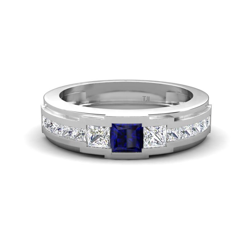 Jayden 1.11 ctw Princess shape Blue Sapphire accented Lab Grown Diamonds Men Wedding Band (5.20 mm) 