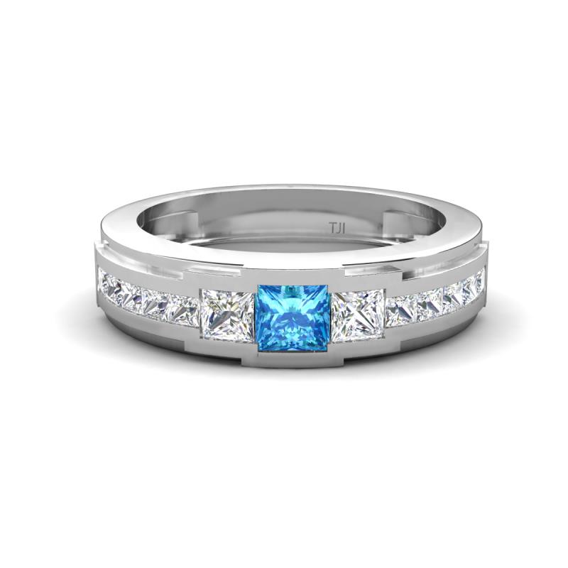 Jayden 1.14 ctw Princess shape Blue Topaz accented Lab Grown Diamonds Men Wedding Band (5.20 mm) 