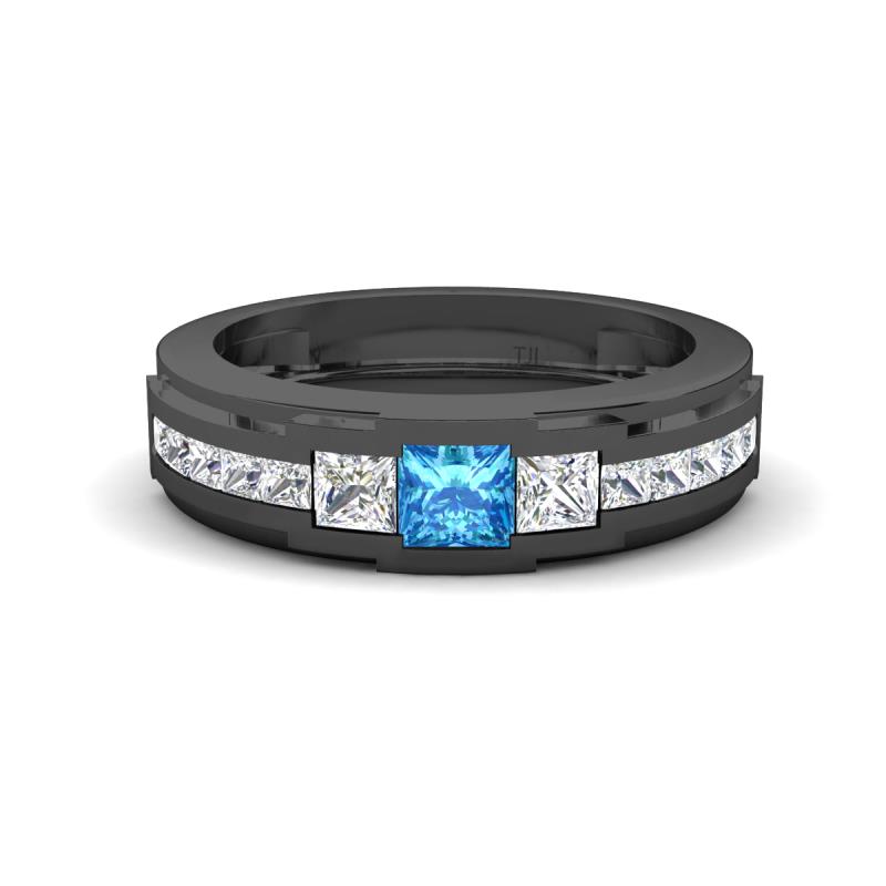 Jayden 1.14 ctw Princess shape Blue Topaz accented Lab Grown Diamonds Men Wedding Band (5.20 mm) 