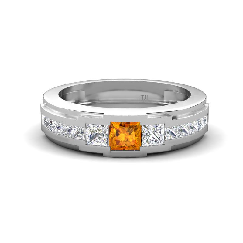 Jayden 1.11 ctw Princess shape Citrine accented Lab Grown Diamonds Men Wedding Band (5.20 mm) 