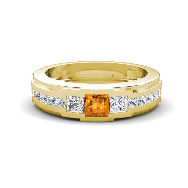 Jayden 1.11 ctw Princess shape Citrine accented Lab Grown Diamonds Men Wedding Band (5.20 mm) 