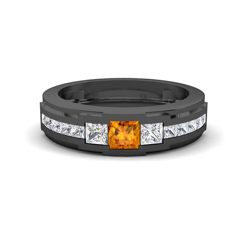 Jayden 1.11 ctw Princess shape Citrine accented Lab Grown Diamonds Men Wedding Band (5.20 mm) 