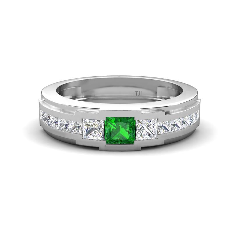 Jayden 1.11 ctw Princess shape Green Garnet accented Lab Grown Diamonds Men Wedding Band (5.20 mm) 