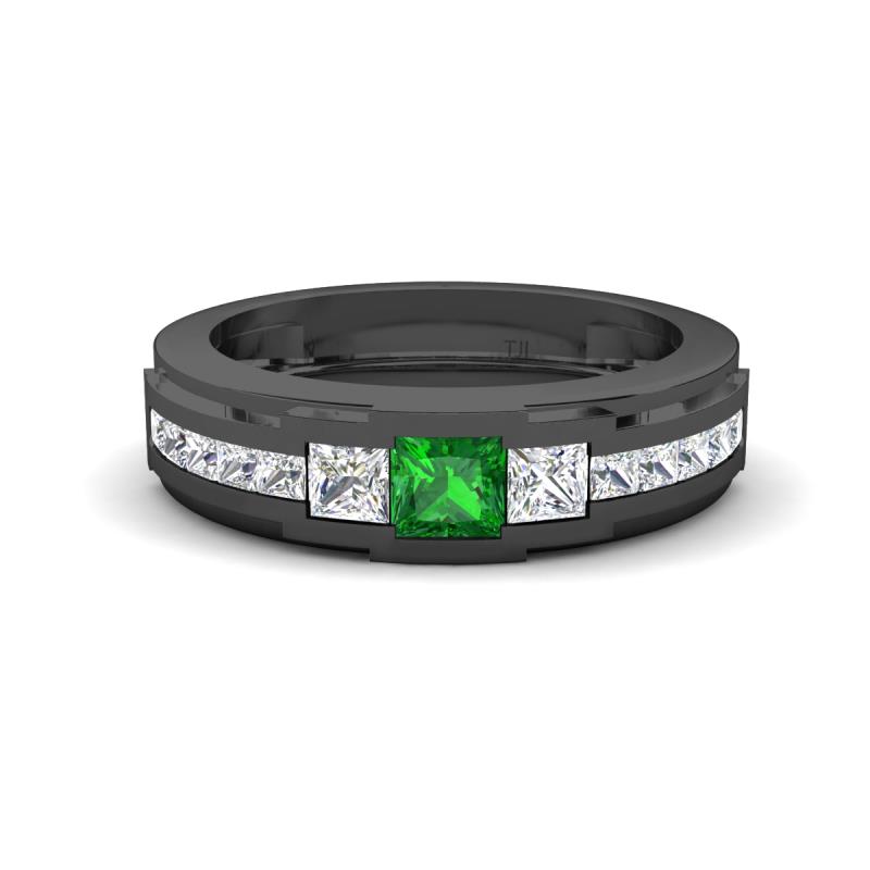 Jayden 1.11 ctw Princess shape Green Garnet accented Lab Grown Diamonds Men Wedding Band (5.20 mm) 