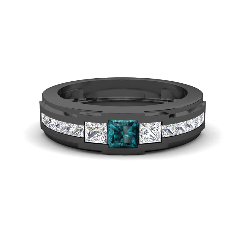 Jayden 1.11 ctw Princess shape London Blue Topaz accented Lab Grown Diamonds Men Wedding Band (5.20 mm) 