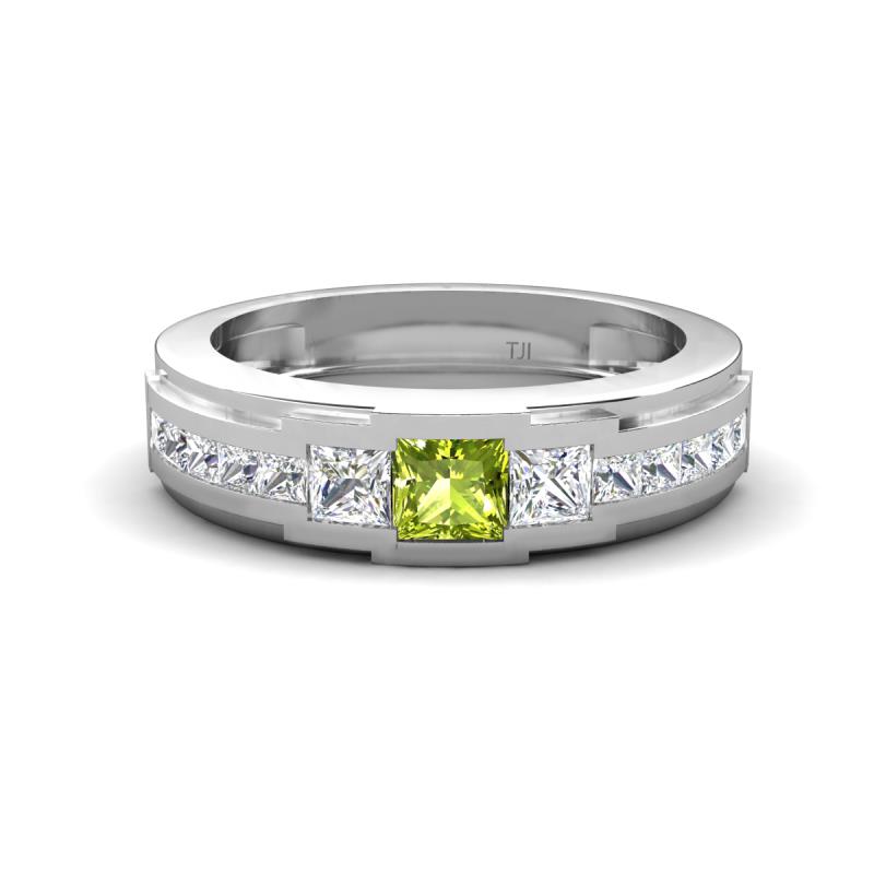 Jayden 1.14 ctw Princess shape Peridot accented Lab Grown Diamonds Men Wedding Band (5.20 mm) 