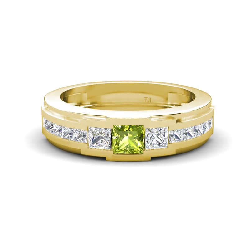 Jayden 1.14 ctw Princess shape Peridot accented Lab Grown Diamonds Men Wedding Band (5.20 mm) 