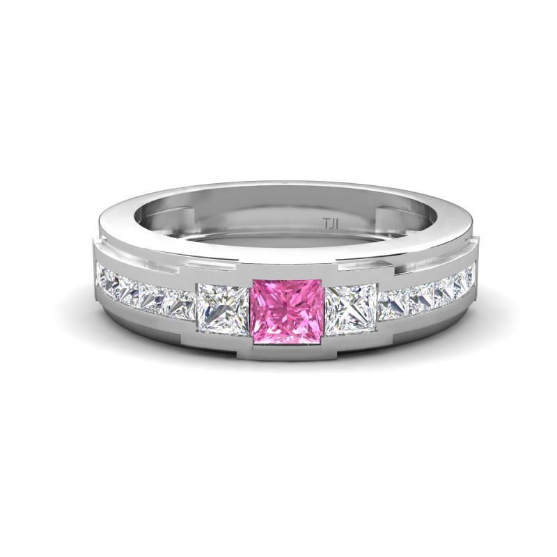 Jayden 1.24 ctw Princess shape Pink Sapphire accented Lab Grown Diamonds Men Wedding Band (5.20 mm) 