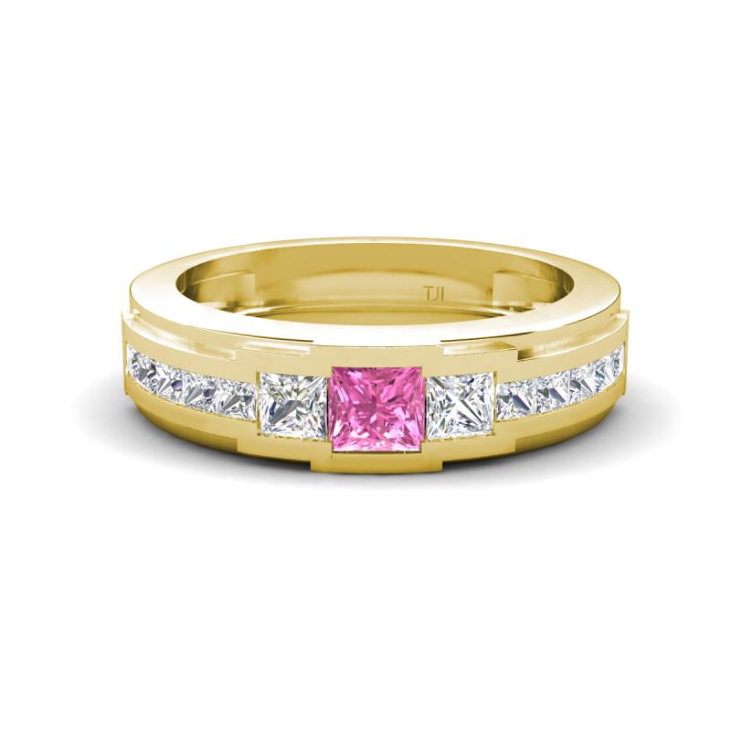 Jayden 1.24 ctw Princess shape Pink Sapphire accented Lab Grown Diamonds Men Wedding Band (5.20 mm) 