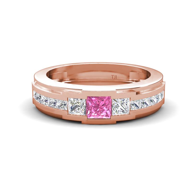 Jayden 1.24 ctw Princess shape Pink Sapphire accented Lab Grown Diamonds Men Wedding Band (5.20 mm) 