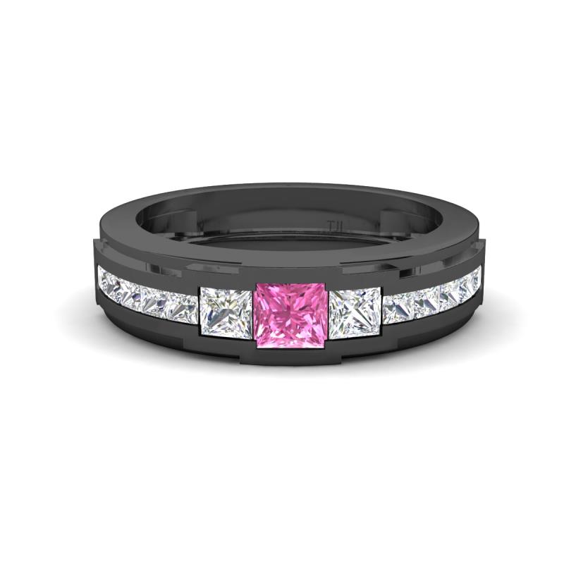 Jayden 1.24 ctw Princess shape Pink Sapphire accented Lab Grown Diamonds Men Wedding Band (5.20 mm) 